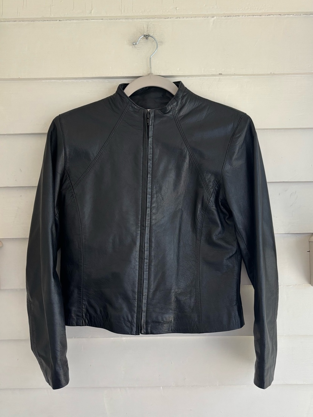 Yvonne Marie Black Leather Mock Neck Full Zip Jacket Women’s Size 2 Petite